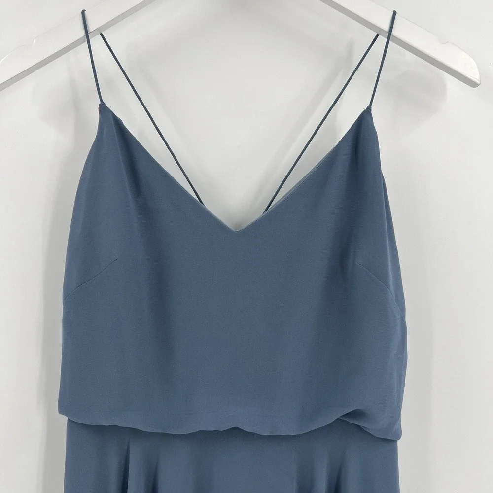 Jenny Yoo Inesse Chiffon Gown Size 6 Bridesmaid Dress Stormy Blue Gray Wedding